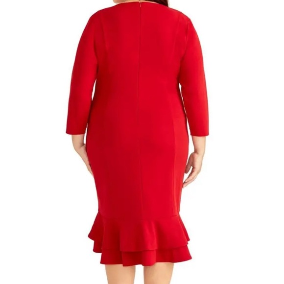 Women’s Formal Dress Plus Size 22W Red Long Sleeve Rachel Rachel Roy Ruffle Hem - Picture 3 of 7